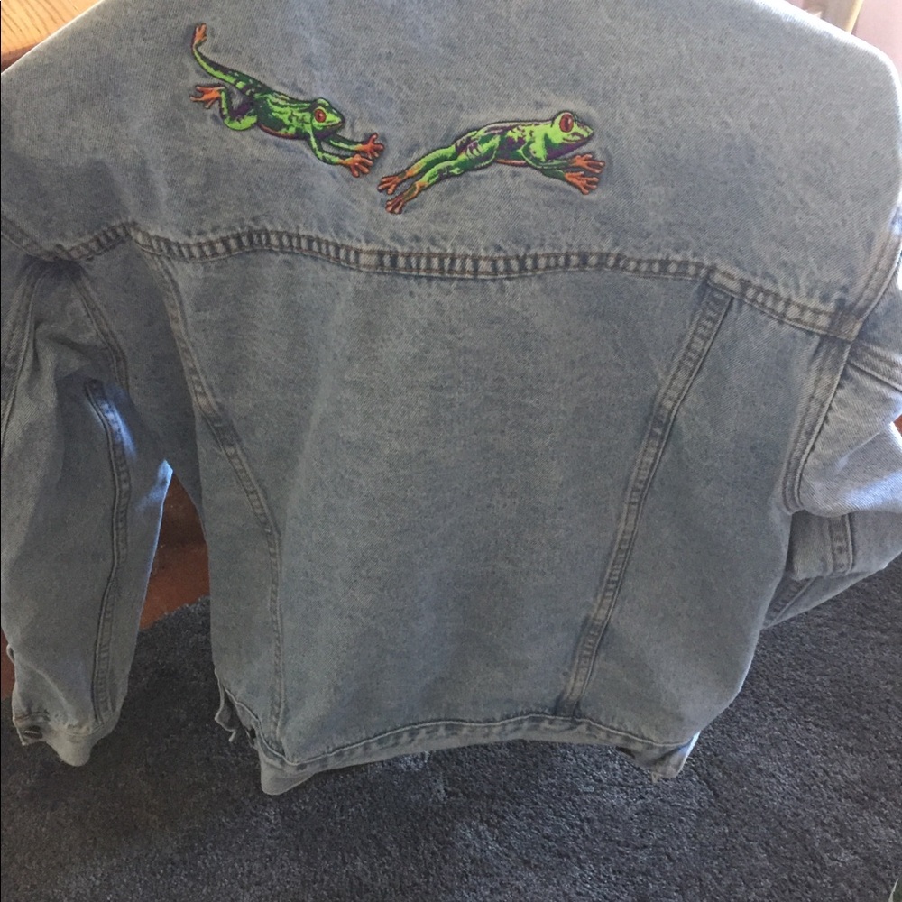 Vintage Jean Jacket with frogs embroidered